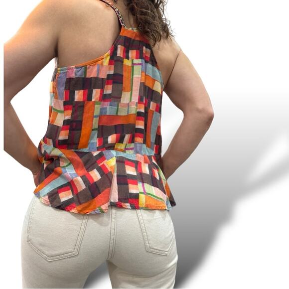 Anthropologie Pilcro Abstract Peplum Tank Women's Small Multicolor Patchwork - Picture 2 of 3